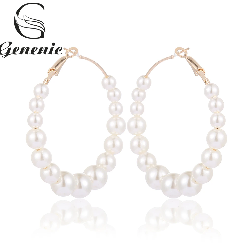

1 Pair Women Small Big Pearl Circle Earrings Elegant White Pearls Round Hoop Earrings Fashion Women Wedding Engagement Jewelry