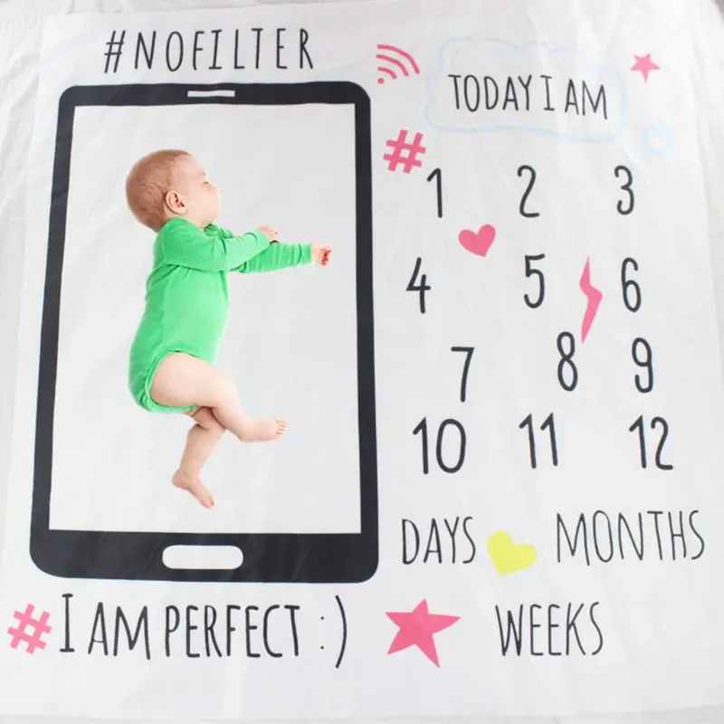 

Newborn Baby Milestone Number Phone Pattern Mat Blanket Photography Background Backdrop Cloth