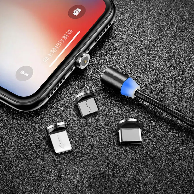 USB magnetic charging cable, Micro USB cable for iPhone XR XS Max X magnet charger USB C cable LED charging cable