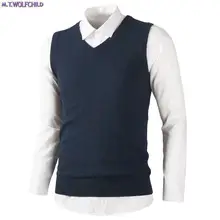 Модный мужской жилет осень v-образный вырез без рукавов Вязанный жилет хлопок трикотажные повседневные пуловеры свитера жилет тонкие мужские топы