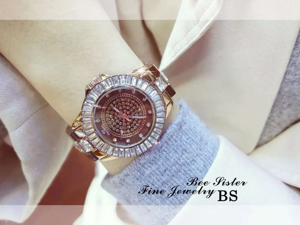 Модные Кварцевые часы Женские нарядные часы Reloj Mujer Роскошные брендовые новые золотые хрустальные женские наручные часы Montre Femme
