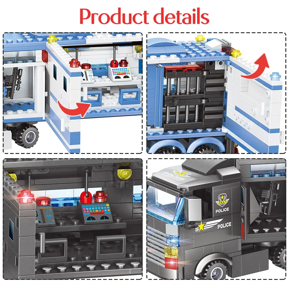 1102 шт городской полицейский участок строительные блоки совместимый городской грузовик SWAT команда Блоки обучающие игрушки для мальчиков детей