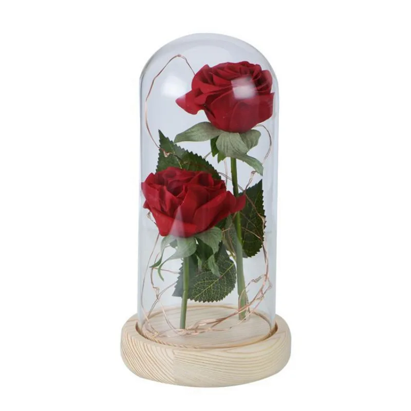 Новый подарок на день рождения Красавица и Чудовище красные лепестки розы в стеклянном куполе на деревянной базе для рождественских