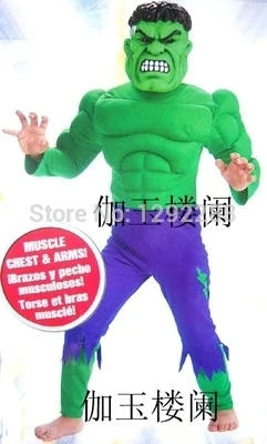 Free shipping,high quality children Animation Hulk muscle costume ,The avengers clothing +mask , suitable for 4-9 years old