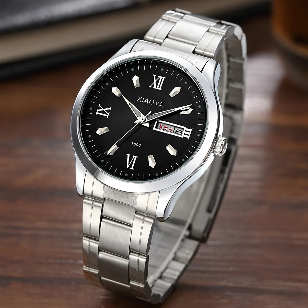 

men watch bracelet watch Luxury brand man watch quartz Calendar silver Strap Sale clock on the hand reloj hombre