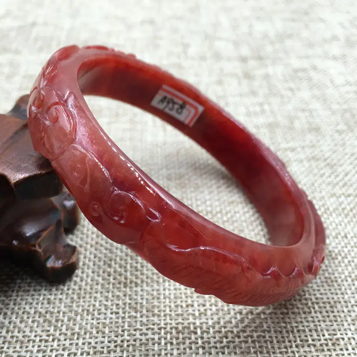 

64mm Vintage Chinese Hand-carved Beautiful Red Jadeite Jade Bracelet Bangle 958