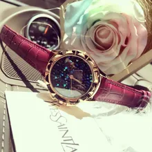 Дамы Мода Кварцевые Часы Женщины Rhinestone Кожаный Вскользь Платье женские Часы Розовое Золото Кристалл montre femme mujer reloje 2016