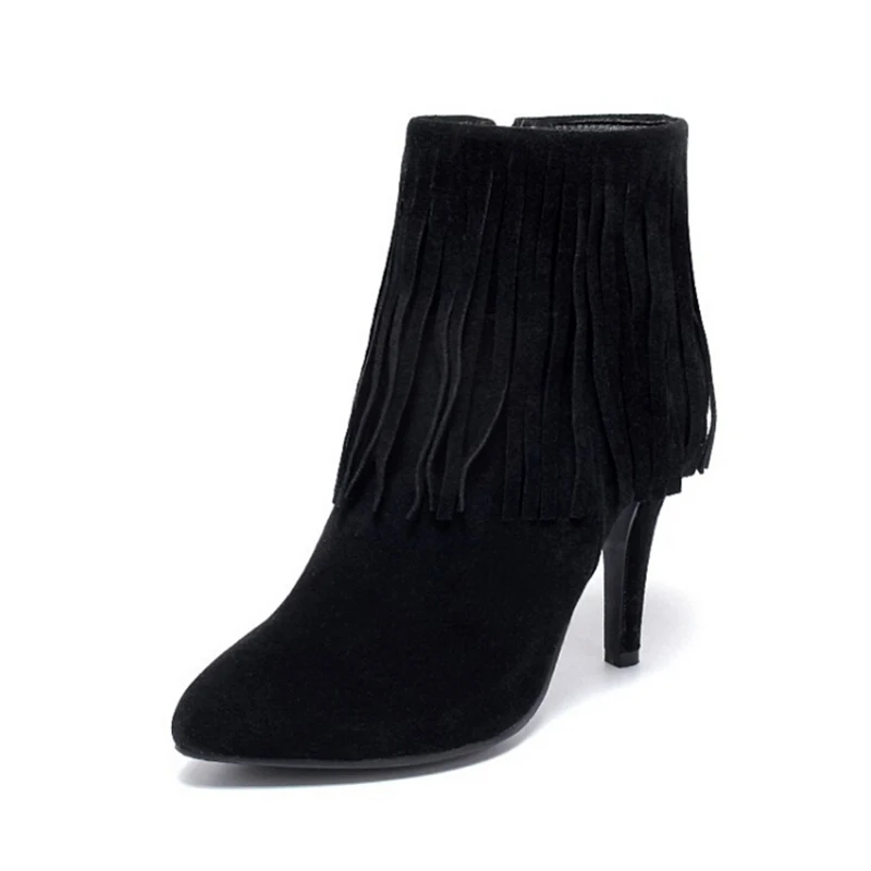Хороший новый с бахромой замшевые на высоком каблуке острым носком Zapatos Mujer