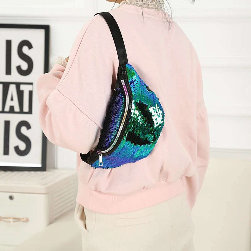 Модная женская поясная сумка Русалочка с блестками для путешествий, денег, телефона, Фанни, нагрудная сумка для девочек-подростков, блестящая поясная сумка на плечо