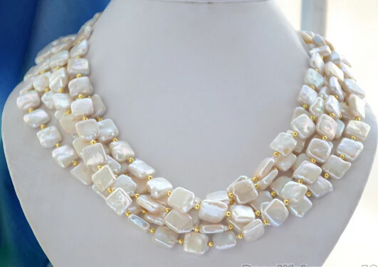 

Jew2379 5strands 13mm NATURE white square coin freshwater pearl necklace