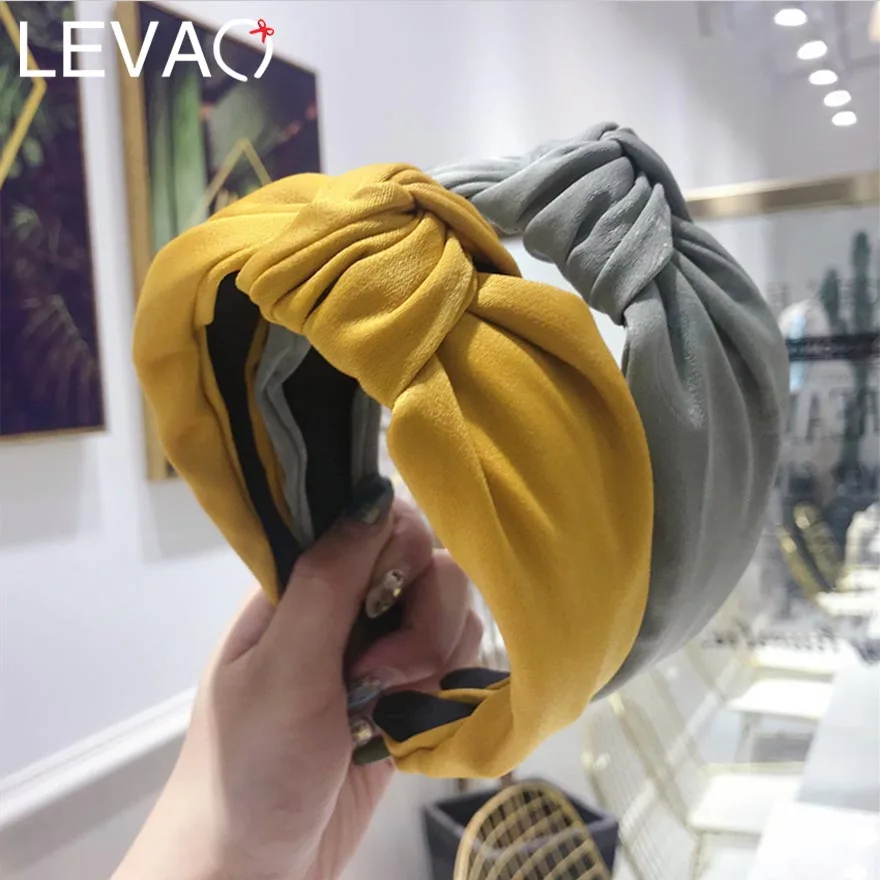 

Levao High-Grade Simple Solid Fabric Hairbands for Girls Hair Accessories Muti-color Cloth Wide-brimmed Cross Knot Headbands