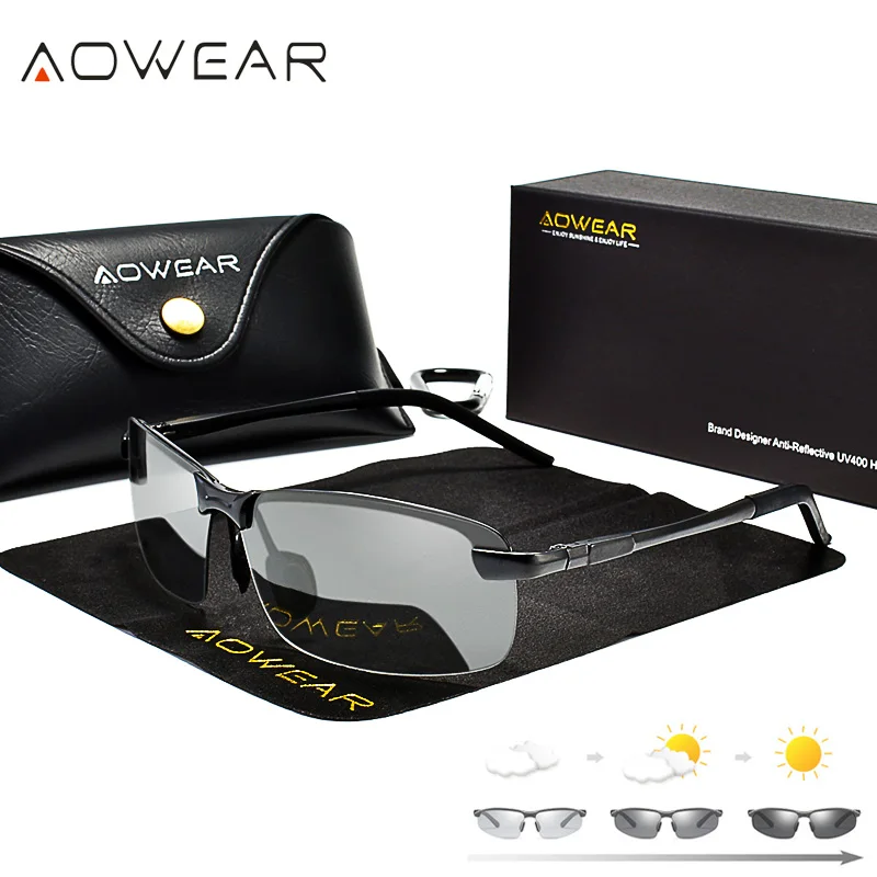 Polarized Photochromic Sunglasses Men Driving Chameleon Glasses_voghion.com