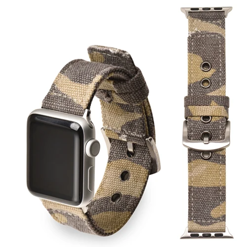 Спортивный нейлоновый ремешок для apple watch 4 band 44 мм 40 мм correa iwatch series 3 2 1 42 мм 38 мм Камуфляжный холст браслет ремень - Цвет ремешка: brown  Silver buckle