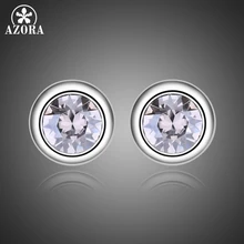 AZORA, белое золото, элегантные сверкающие круглые Австрийские кристаллы, маленькие серьги-гвоздики для женщин, модные серьги, ювелирное изделие TE0319