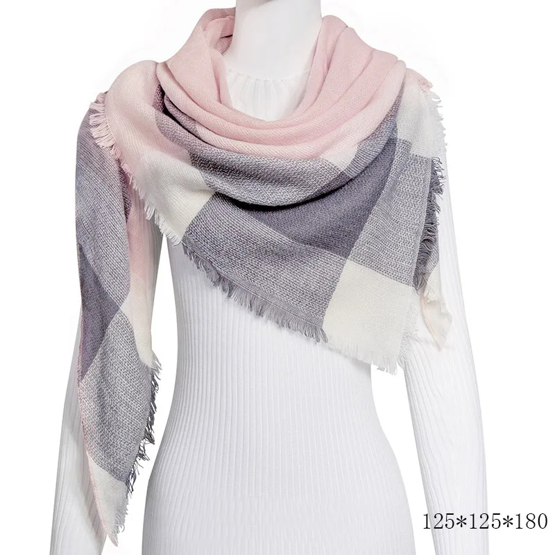 Модный зимний шарф для женщин, теплый брендовый шарф, роскошный клетчатый кашемировый шарф, Женские Треугольные бандажные шарфы - Цвет: C16