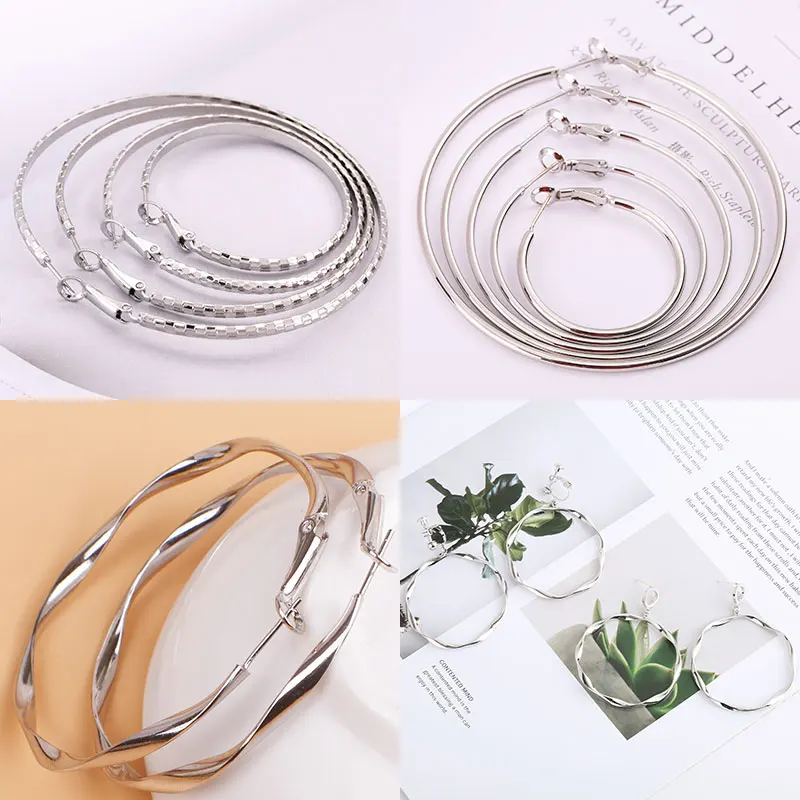 

925 Sterling Silver Simple Ear Bone Hoop Earrings For Women Big Hoop Earrings Ear Bone Buckle Round Circle Earrings Hoops