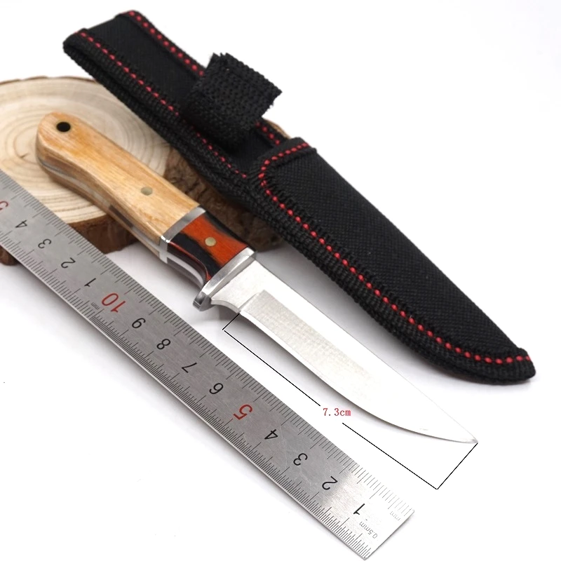 Охотничий нож с фиксированным лезвием, небольшой прямой Карманный охотничий нож для кемпинга, тактические ножи для выживания с деревянной ручкой, инструменты для повседневного использования