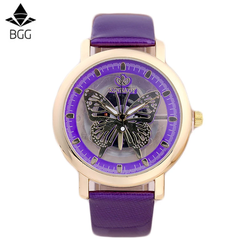

BGG Brand Hollow Butterfly Dial Watch Women New Style Quartz Watches Women Leather Ladies Wristwatch Relogio Feminino Clock Hour