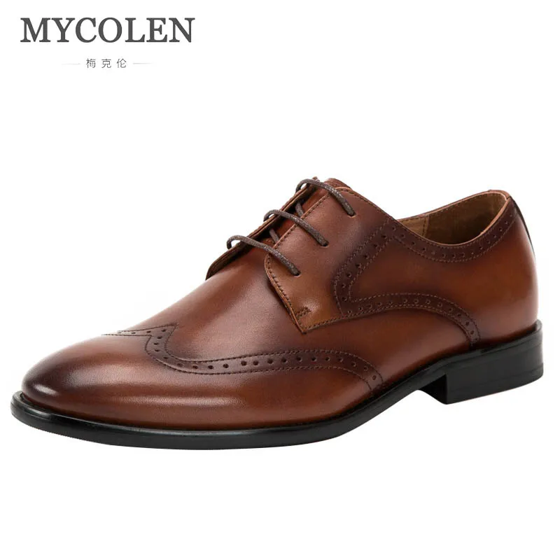 

MYCOLEN 2018 New Luxury Leather Brogue Mens Flats Shoes Casual British Style Men Fashion Men Shoes Brand Dress Shoes For Men