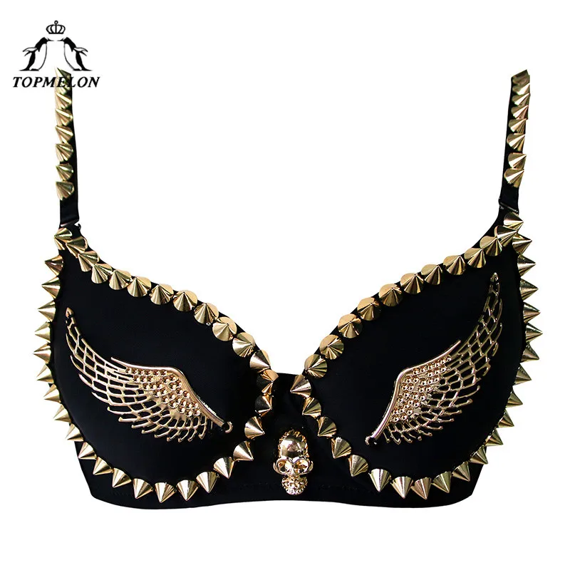 

TOPMELON Steampunk Bustier Corselet Gothic Sexy Corset Women Push UP Rivet Wings Pattern Party Shows Club Bra Crop Tops Vest
