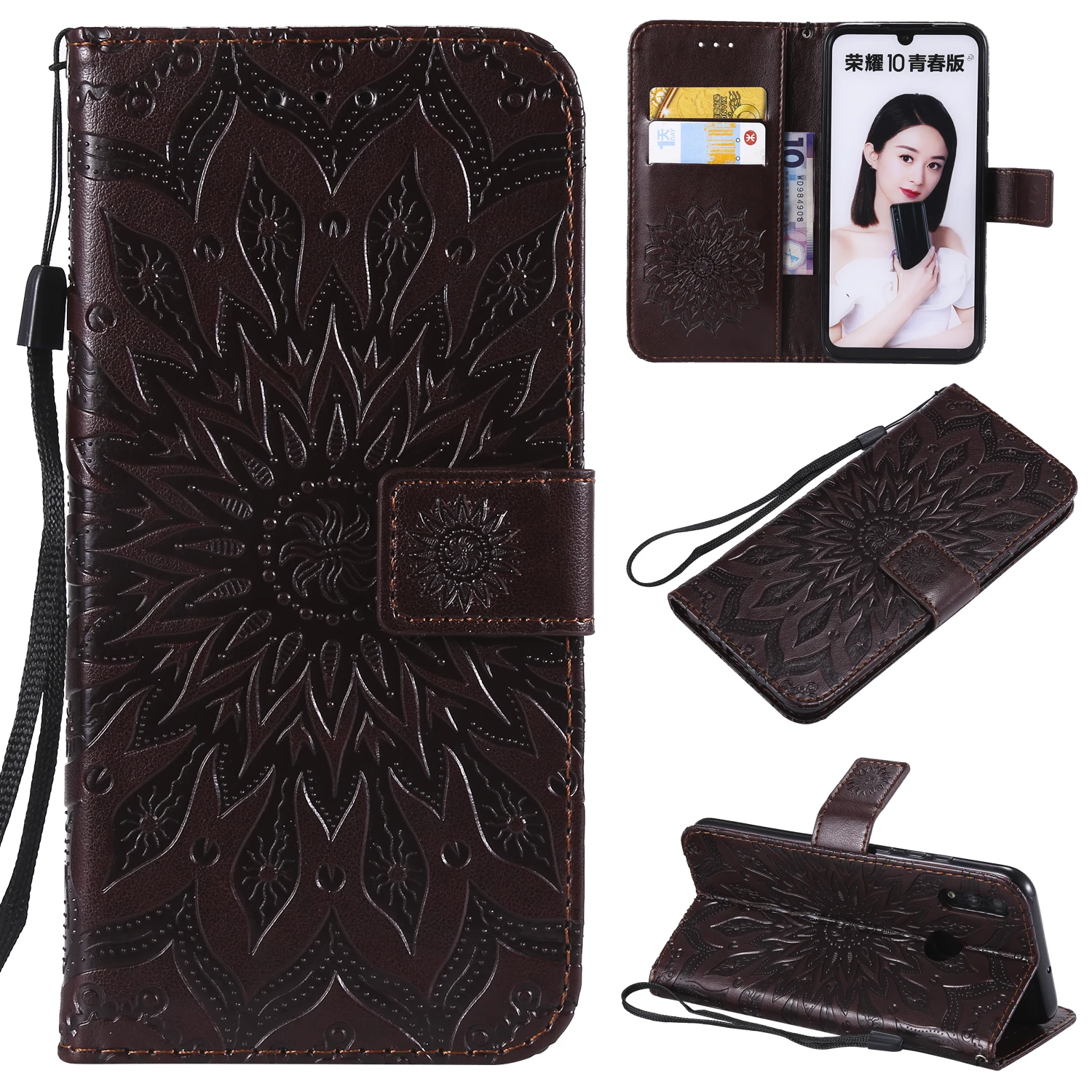 New Wallet Stand 3D Sunflower PU Leather cases For Huawei Honor 7X 8X 6A 10 V10 7A mini Flip Phone Cover Floral Funda | Мобильные