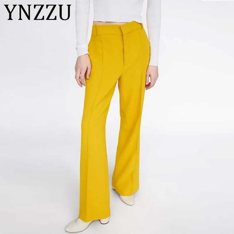 

Elegant Yellow Straight Trousers for Women 2019 Spring Autumn High Waist Female Loose Long Pants Women pantalon femme AB144