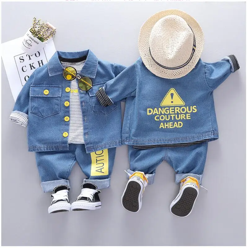 

2019 Autumn Toddler Boys Clothes Sets Baby Infant Clothing Suits Denim Coats T Shirt Pant Children Kids Christmas Outfit