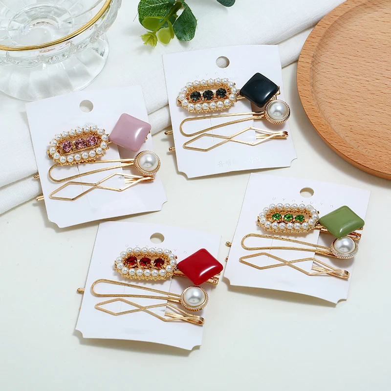 

XIYANIKE New Korean Square Round Shaped Simulated Pearl Hair Clip Hair Accessories For Women Girl Shine Rhinestone Hairpin