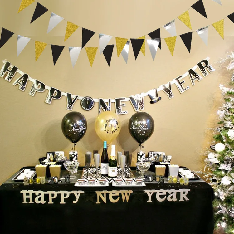 26 флагов 3 м золотистые и Серебристые флажки для вечеринки в честь Дня Рождения