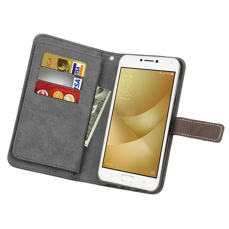 Матовая кожаная Ретро чехол для Asus Zenfone 4 Max ZC520KL Filp чехол из искусственной кожи Бумажник Стенд 9 держателей карт с фоторамкой