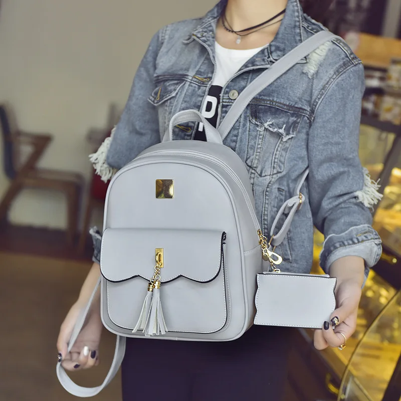 Tassel Women Leather Backpack Teenage Backpacks For Girls Preppy