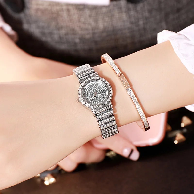Роскошные хрустальные Женские кварцевые наручные часы золотой стальной ремень маленькие часы модные Звездные алмазные Женские часы relogio feminino
