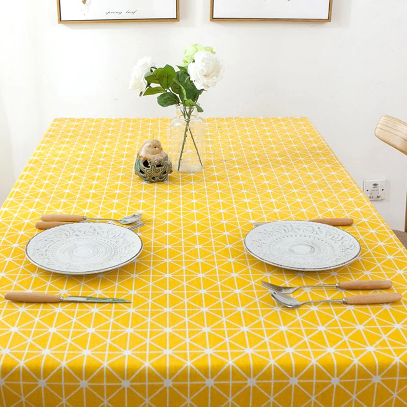 Multifunctional Modern Style Plaid Print Cotton Linen Table Cloth