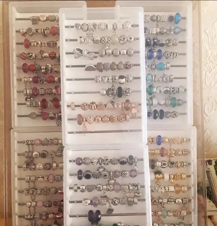 

Acrylic Diy Finding Tray european big hole beads display Bracelet Beads Storage Case Organizer with Cover