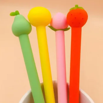 

4 Pcs Soft Silicone Fruit Lemon Strawberry Peach Gel Pen Writing Signing Pen Student Stationery School Office Supply Gift