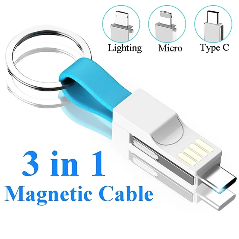

3 in 1 Key Chain USB Charge Cable Micro USB Type C Lighting Cable For iPhone XS Android 2A Mini Keychain Charger Charging Cables