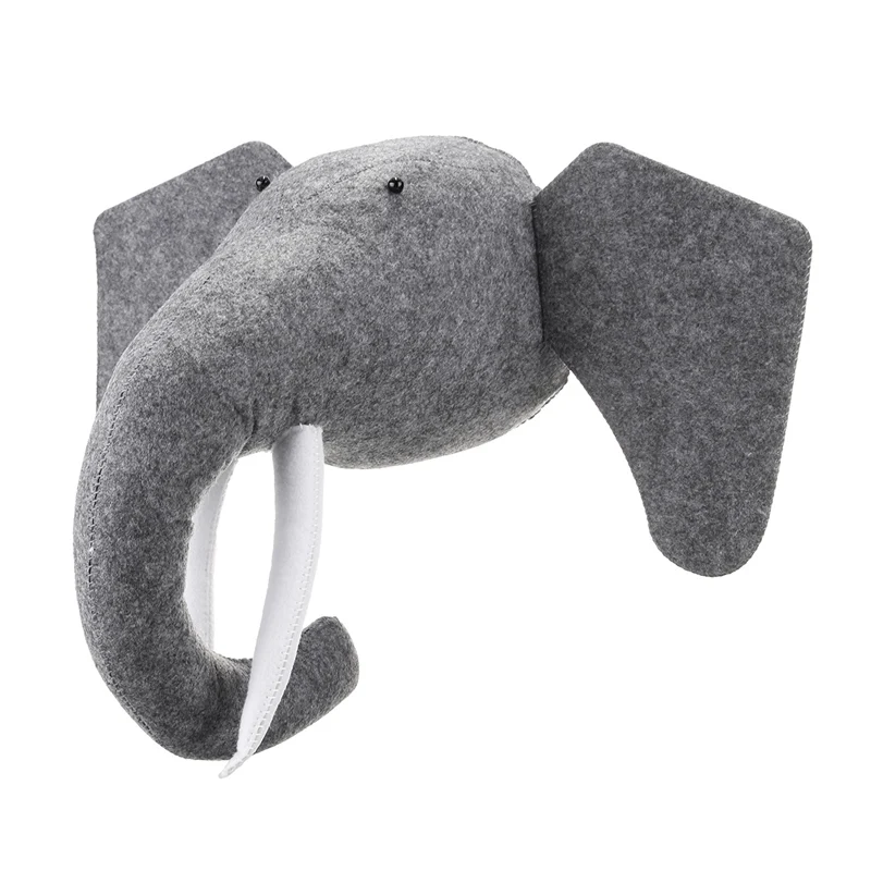 KiWarm Cute3D войлочные животные, голова слона, животные, голова, игрушки для детей, для спальни, настенные Подвески, декор, произведение искусства, рождественские подарочные мягкие игрушки