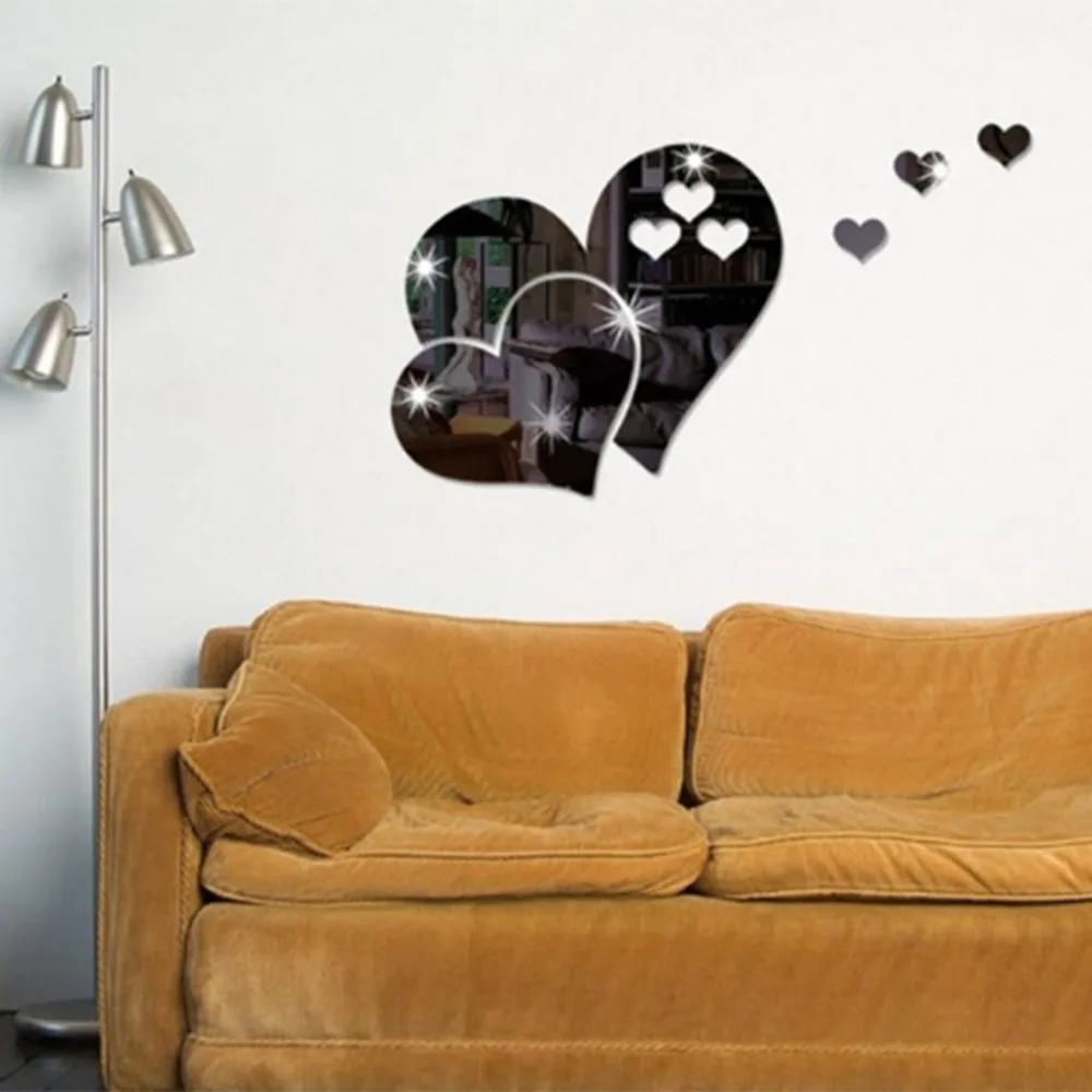 

3D Mirror Love Hearts Wall Sticker Decal DIY Wall Stickers for Living Room Modern Style Home Room Art Mural Decor Sticker