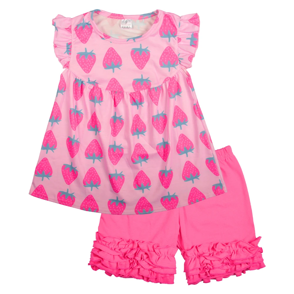 

Boutique Outfits girls clothes Summer Remake Clothes Floral Strawberry with Red Ruffle Pants toddler girl clothes 2GK903-1168