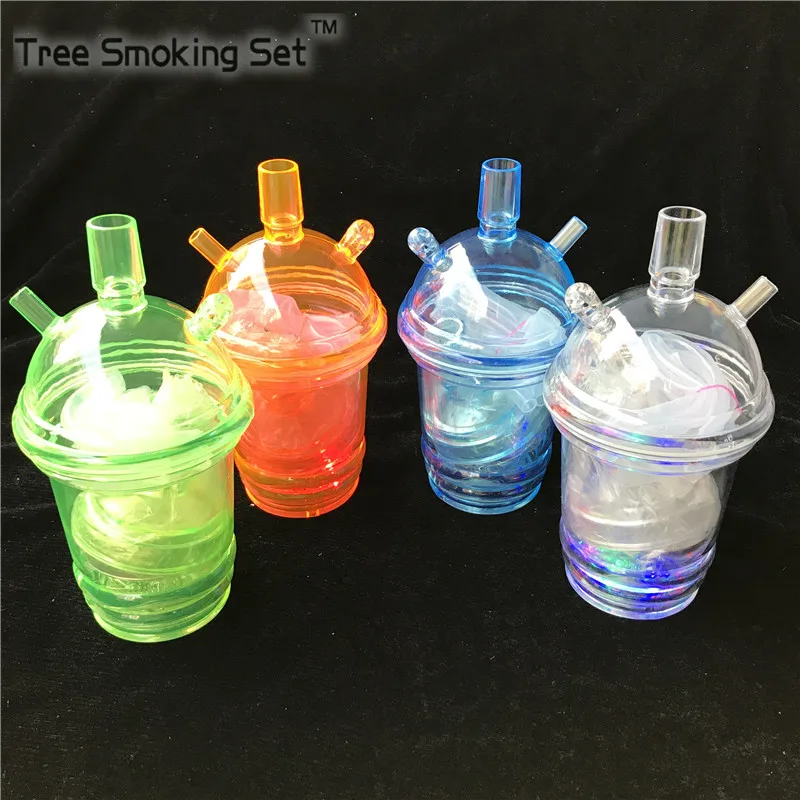 

4Color Smoking Pipe Transparent Mini Hookah Water Pipe Plastic LED Light And Silicone Hose Small Pipe Tobacco Holder Filter Drop