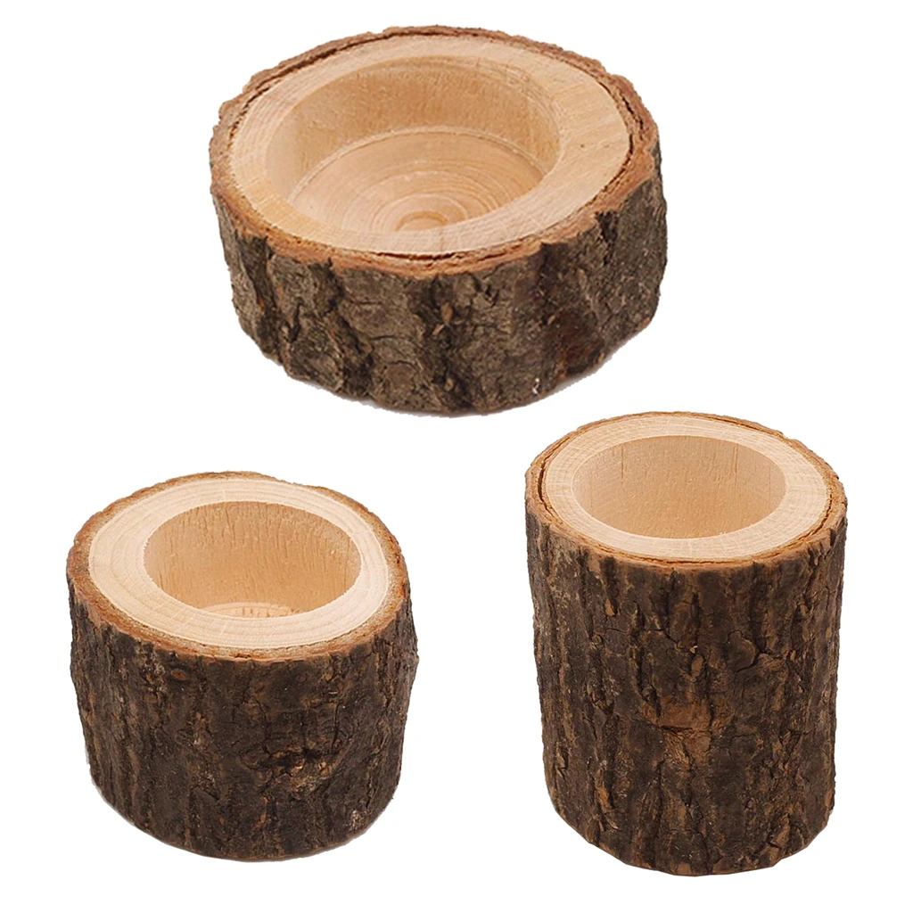 3x Stump Candle Holder Tea Light Holder for Wedding Xmas Holiday Decoration