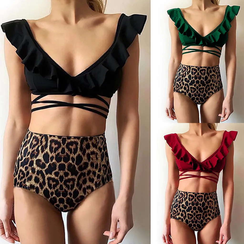

Swimwear Women 2019 One Piece Plus Size High Waisted Women's Bikini Leopard Set Swimsuit Two Piece Filled Bra Swimwear Beachwear