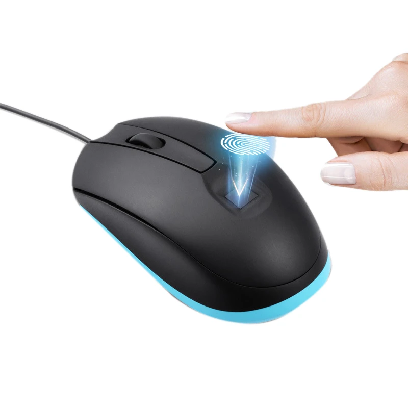 Мышь с детектором отпечатка пальца Замена ввода пароль Проводная оптическая эргономичная игровая Рабочая мышь для ПК ноутбука Компьютерные бесшумные Игровые мыши - Цвет: Black and blue