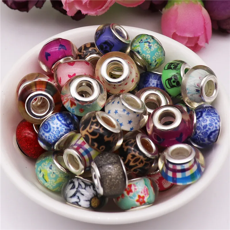 

20pcs Mixed Color 14*8mm Large Hole Plastic Resin Beads Charms Spacer fit for Pandora Bracelet Bangle for Jewelry Making