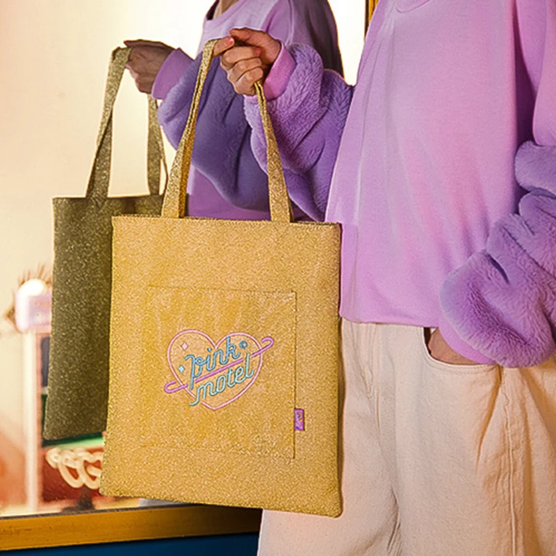 Корейская Женская Студенческая сумка для покупок, блестящие хлопковые сумки, сумки-тоут, повседневные сумки через плечо, клатч, сумочка