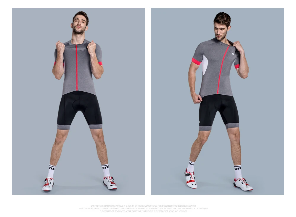 Santic для мужчин Велоспорт Джерси велосипедные рубашки короткий рукав Pro Fit дорожный велосипед серый велосипедная одежда красная молния