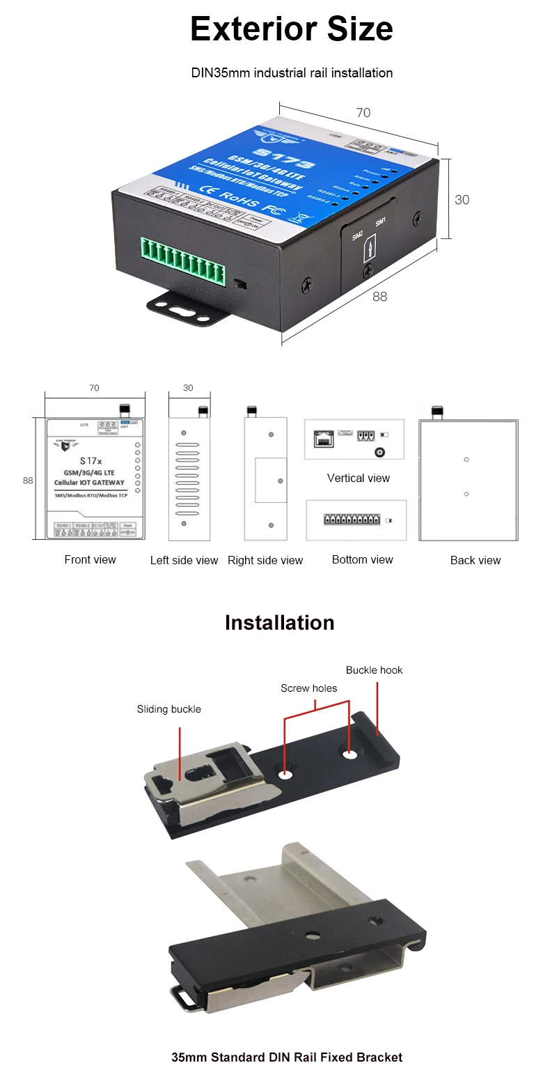 Шлюз Modbus с двумя sim-картами для промышленной автоматизации экологический удаленный мониторинг и управление через Облачное приложение 3g сеть S173