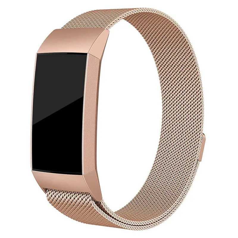 Миланская Магнитная Петля, ремешок для fitbit charge 3, металлический браслет из нержавеющей стали, сменный смарт-браслет A25 - Цвет: Rose gold