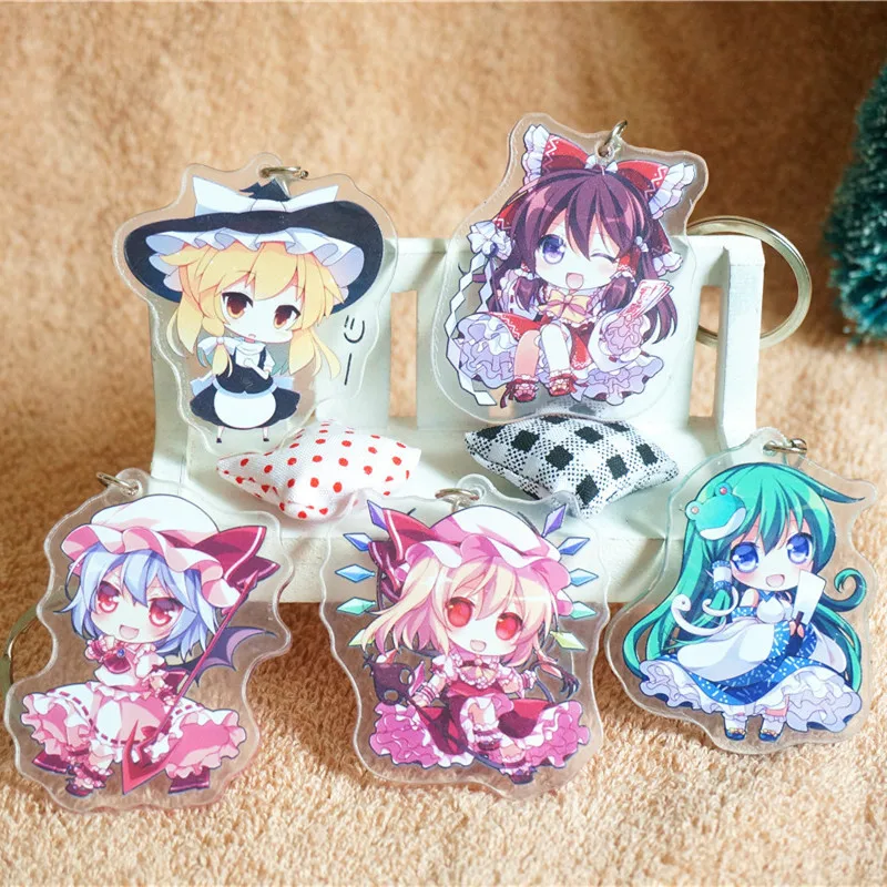 

5 pcs/set TouHou Project keychain anime figure Hakurei Reimu Kirisame Marisa cosplay Acrylic girl doll pendant free shipping