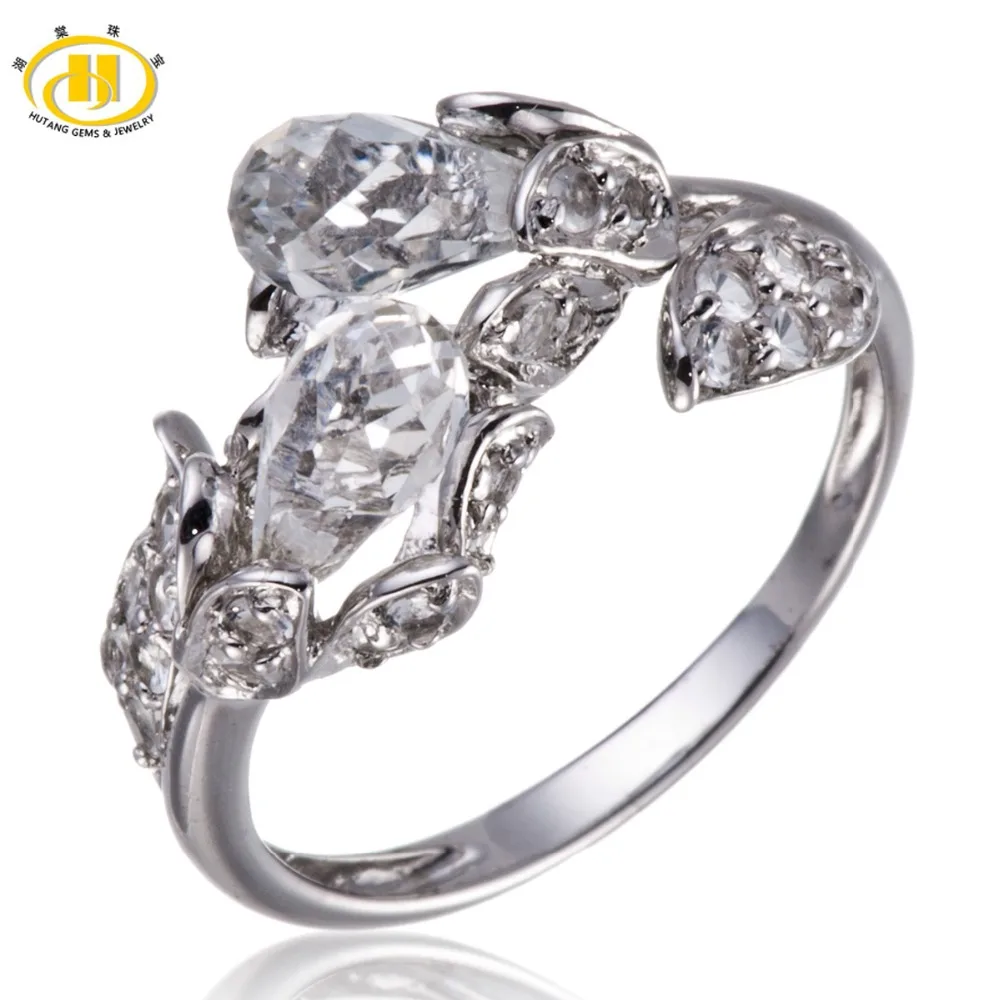 

Hutang Exquisite White Topaz Solid 925 Sterling Silver Flower Ring Fine Jewelry Valentine's day